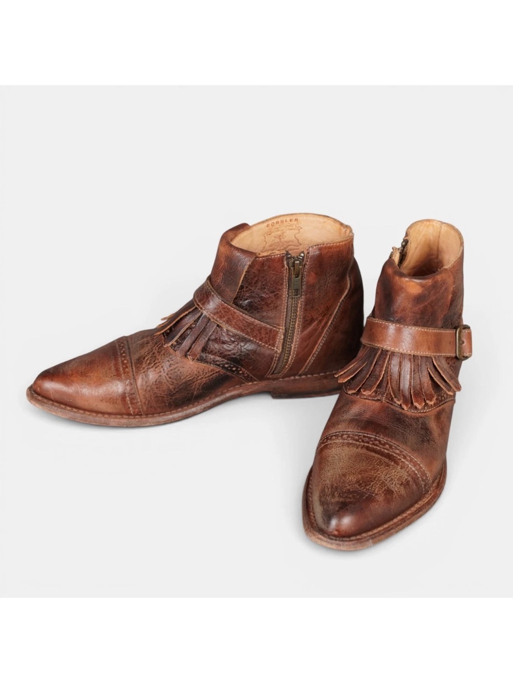 Bed Stu Cobbler Ankle Bootie With Fringe Women’s US8 Brown Leather Inside & Out